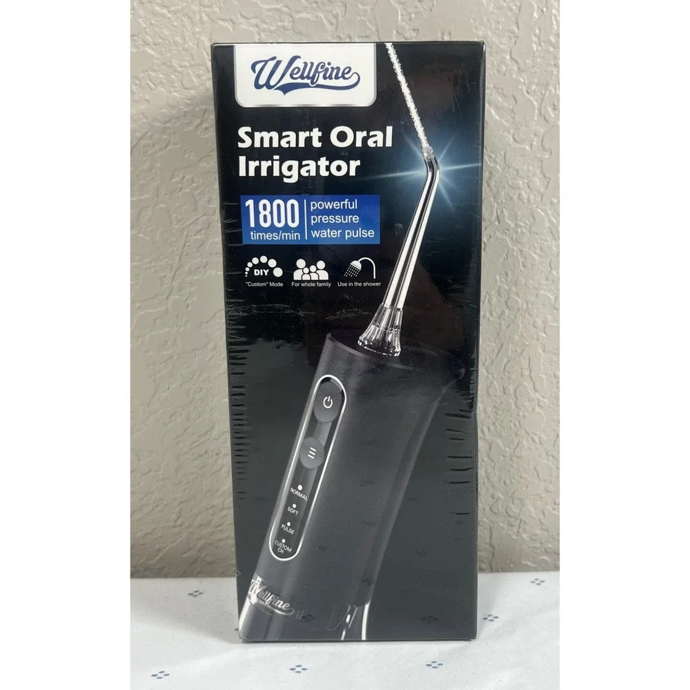 Wellfine Smart Oral Irrigator Water Dental Flosser Black‎ 300ML 4 Modes 5 Tips